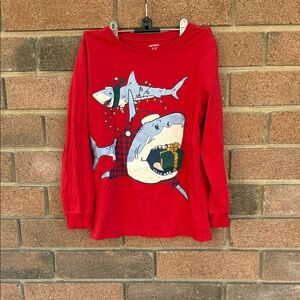 Cat & Jack Red Christmas Shark Long Sleeve Tee Boy's Size 8